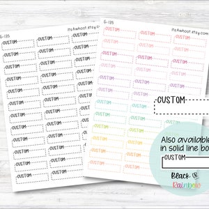 Personalized Script Dash Quarter Box Label Planner Stickers with Your Custom Text - .5&quot; Tall (G135)