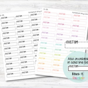 Personalized Script Dash Quarter Box Label Planner Stickers with Your Custom Text - .5" Tall (G135)