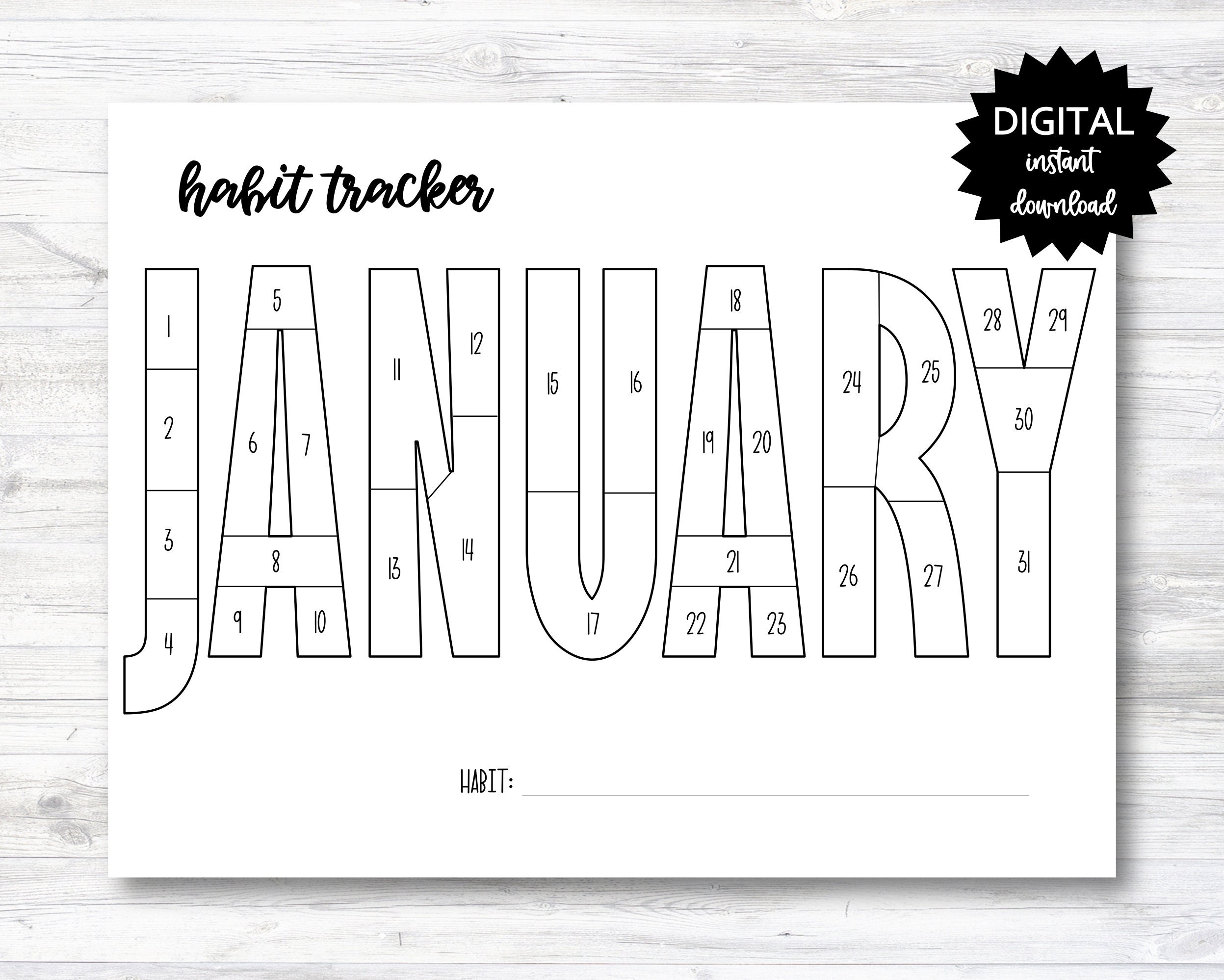 January Habit Tracker Coloring Sheet Printable Month Habit Tracker