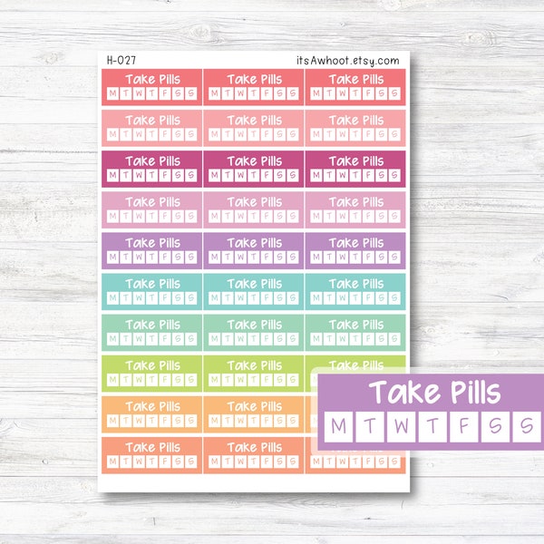 Take Pills Habit Tracker Sidebar Stickers- Set of 30 (H027)