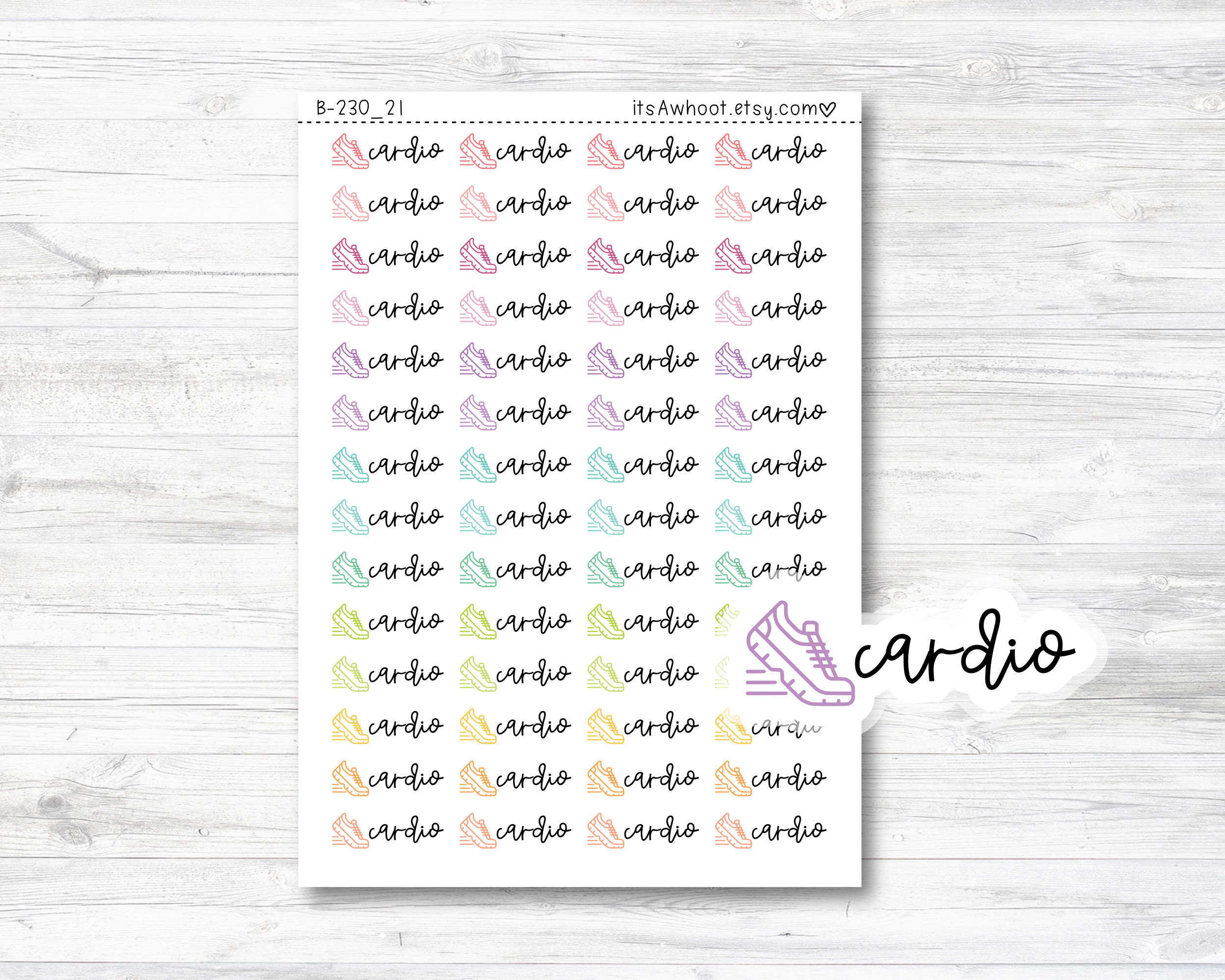 Cardio Script Stickers, Cardio Planner Stickers, Cardio With Shoe Icon ...