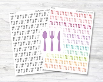 Fork Knife Spoon Stickers, Meal Planner Stickers, Dinner Stickers (B145)