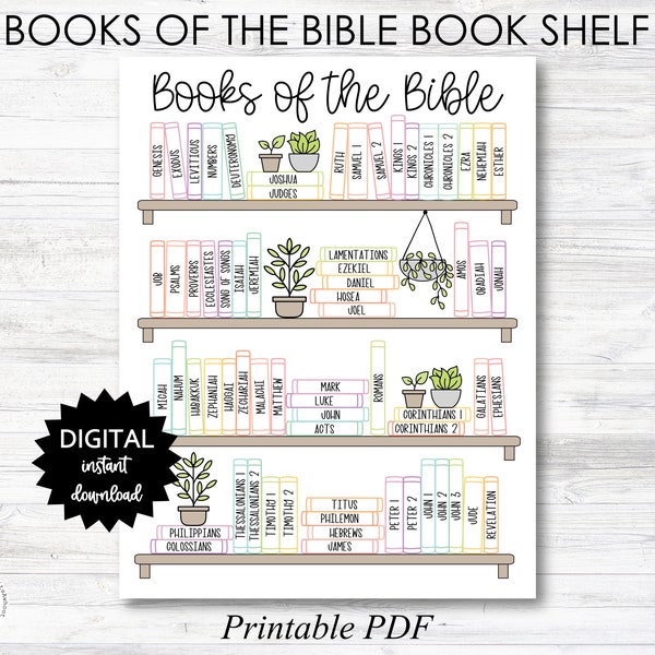 Books of the Bible BOOK SHELF tracker, Bible Books Coloring Page - Color - PRINTABLE (N055_2)