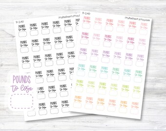 May include: A sheet of colorful weight loss tracker stickers with the text "POUNDS to lose" and a blank space to write in a number. The stickers are in various pastel colors, including pink, blue, green, and yellow.