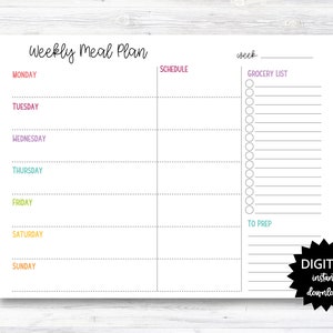 Wekelijks maaltijdplan afdrukbaar, maaltijdplan afdrukbaar met boodschappenlijst, maaltijdplan digitale download - zondag- en/of maandagstart - PRINTBAAR (N049)