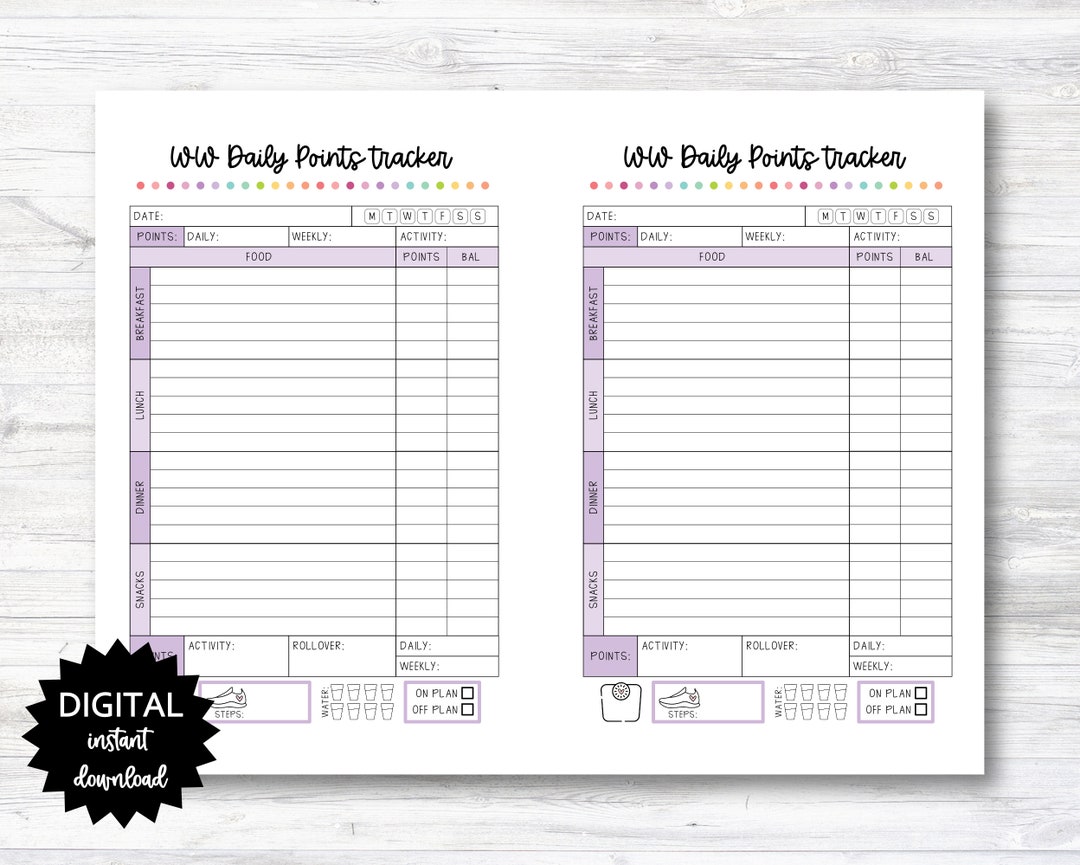 Weight Watchers Daily Points Tracker Point Tracker Planner - Etsy