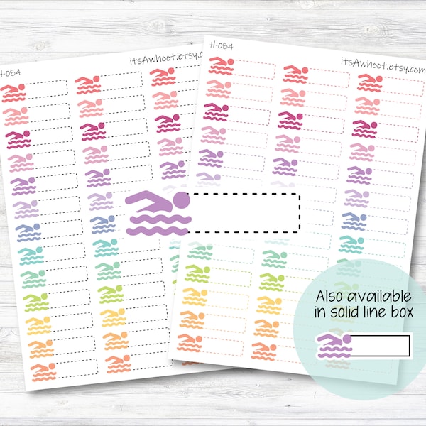 Swim Quarter Box Label Planner Stickers, Swimming Stickers - Dash or Solid (H084)