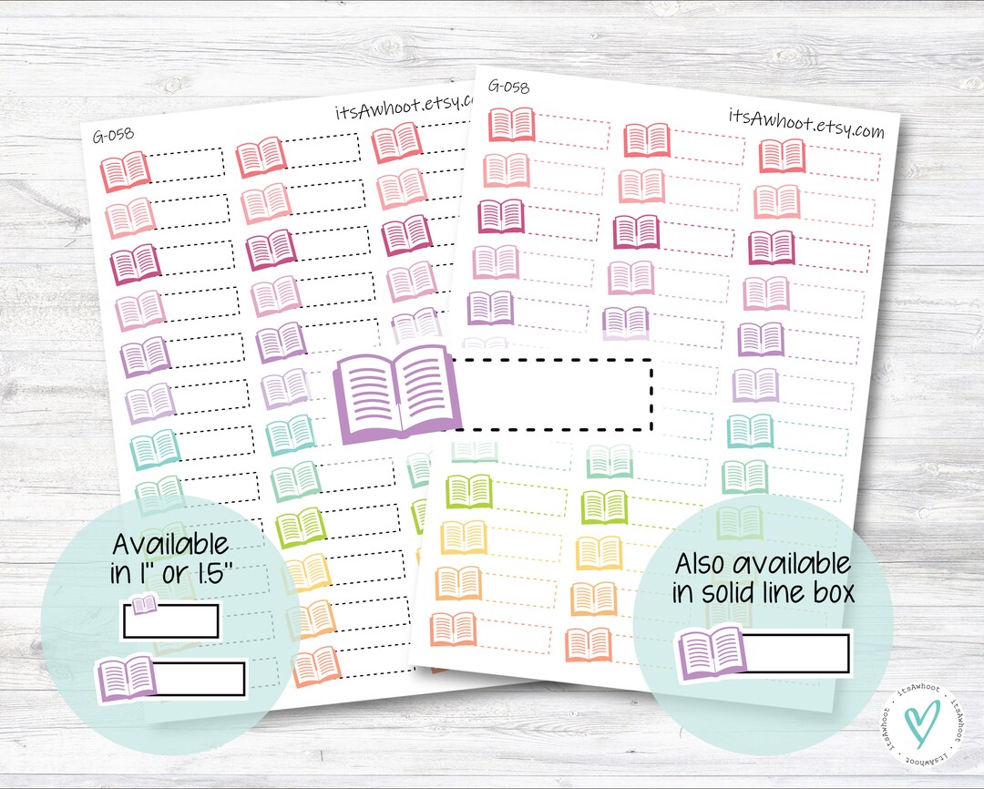 Book / Read Quarter Box Label Planner Stickers - Dash or Solid / One ...