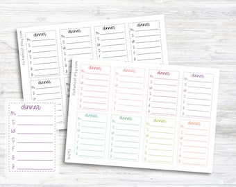 Dinner Sidebar Stickers / Weekly Meal Plan / Weekly Menu - Dash Box (H093)