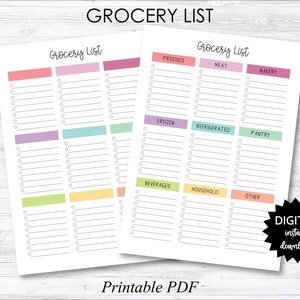 Grocery List Printable, Grocery List Digital Download - PRINTABLE (N048)