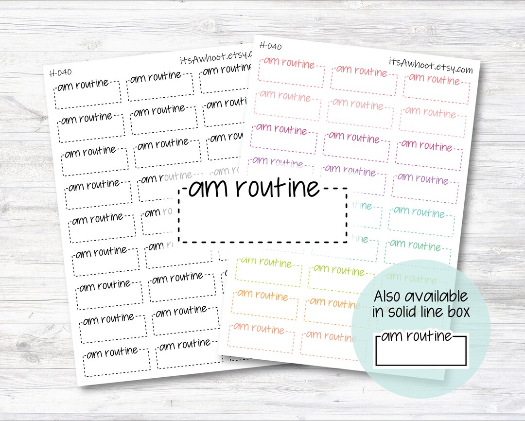 AM ROUTINE Quarter Box Label Planner Stickers - Dash or Solid (H040) - Etsy