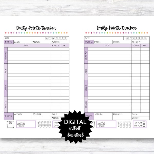 Daily Points Tracker, Point Tracker Planner Page - Half Sheet - PRINTABLE (N004_9)