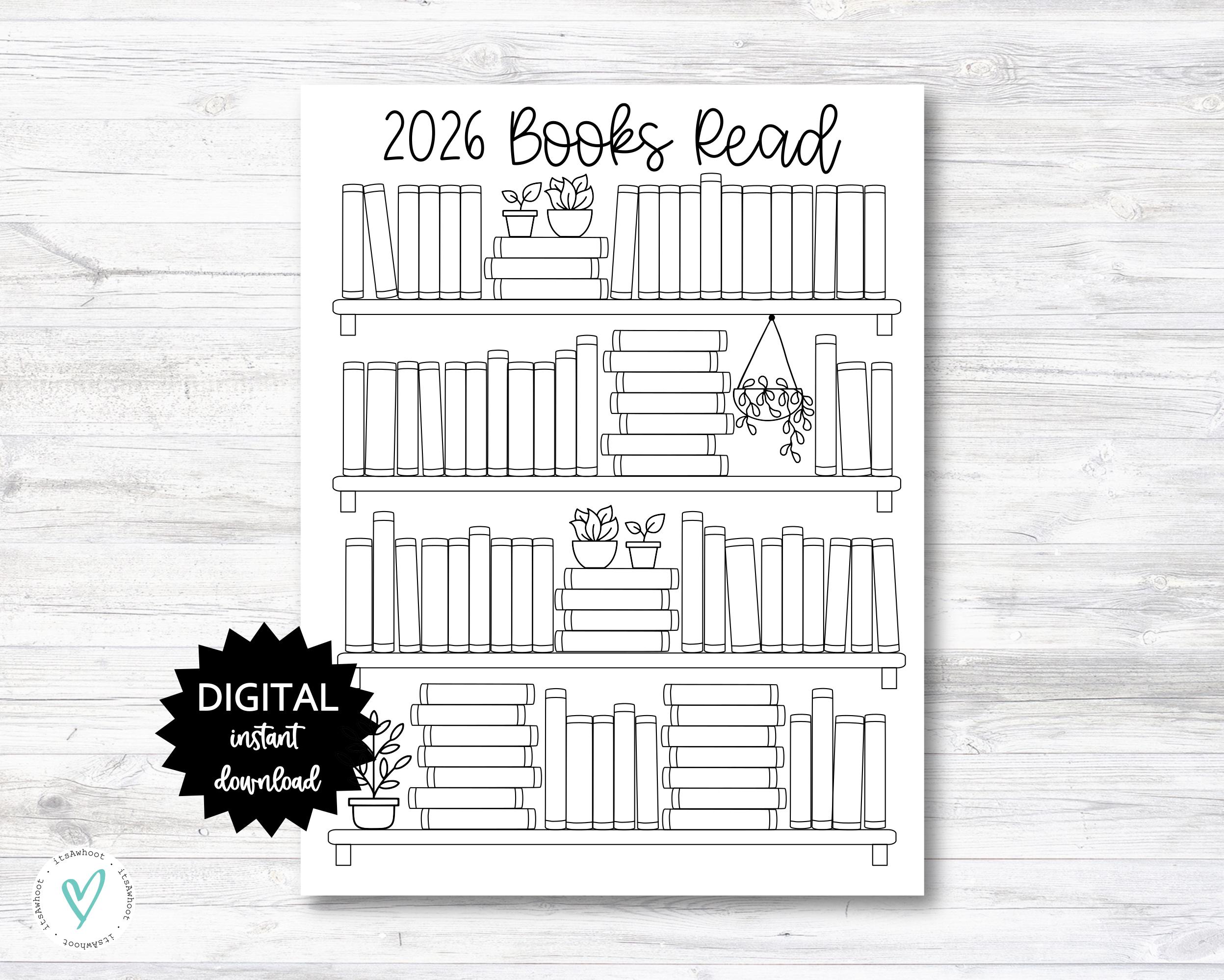 2026 books read printable, reading tracker, bookshelf printable