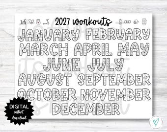 2027 Workouts Tracker Coloring Page Printable, Coloring Workout Calendar, Year Workout Tracking Coloring Sheet - PRINTABLE (N001_4)