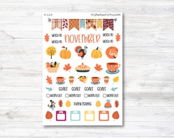 November / Fall / Thanksgiving Stickers, Weight Loss Planner Clipart (B224-November2)