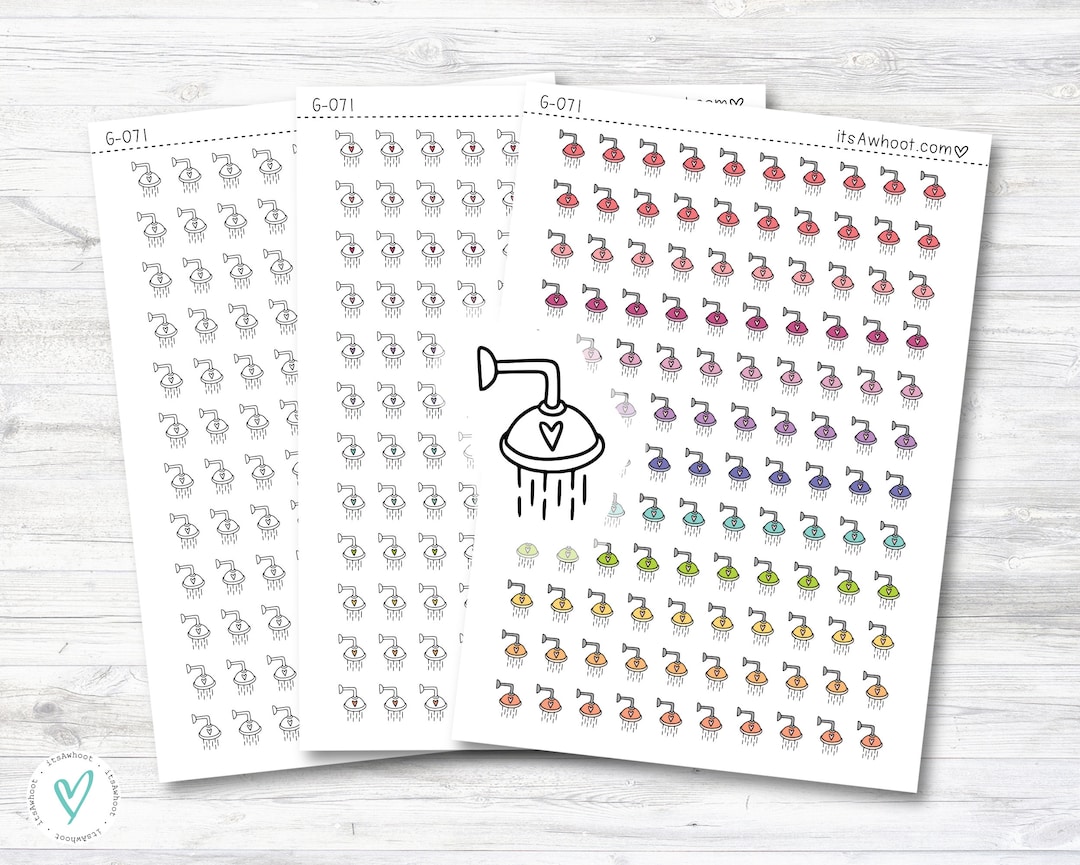 Shower Icon Stickers, Shower Doodle Planner Stickers (G071) - Etsy