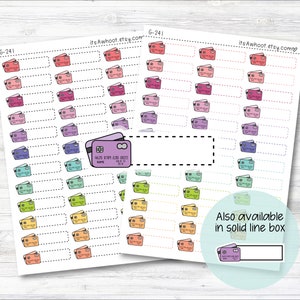 Stickers pour agendas pour cartes de crédit, quart de boîte, tirets ou unis (G241)