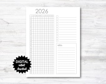 2026 Year/Month Habit Tracker Printable, Habit Tracker, Digital Download Habit Tracker - PRINTABLE (N020_3)