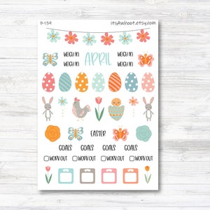 April Easter Stickers, Weight Loss Planner Clipart (B139-April2)