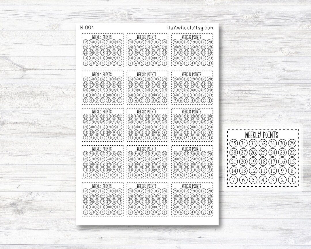Weekly Points Tracker Stickers WW Weekly Points Planner Etsy