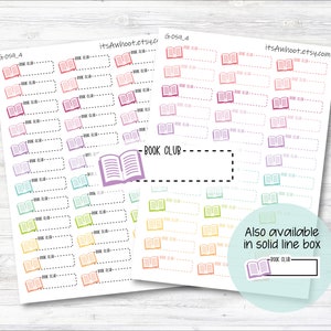 BOOK CLUB with Book icon Quarter Box Label Planner Stickers - Dash or Solid (G059_4)