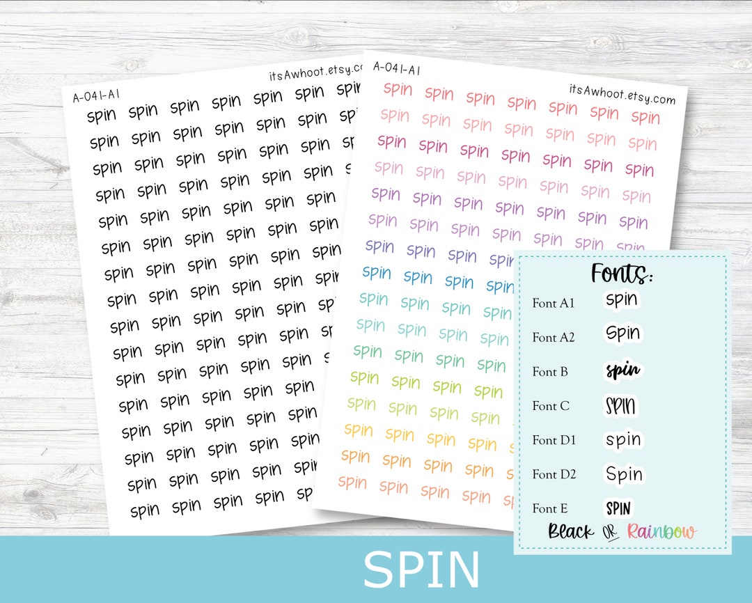 SPIN Script Planner Stickers - Multiple Fonts/colors Available (A041 ...