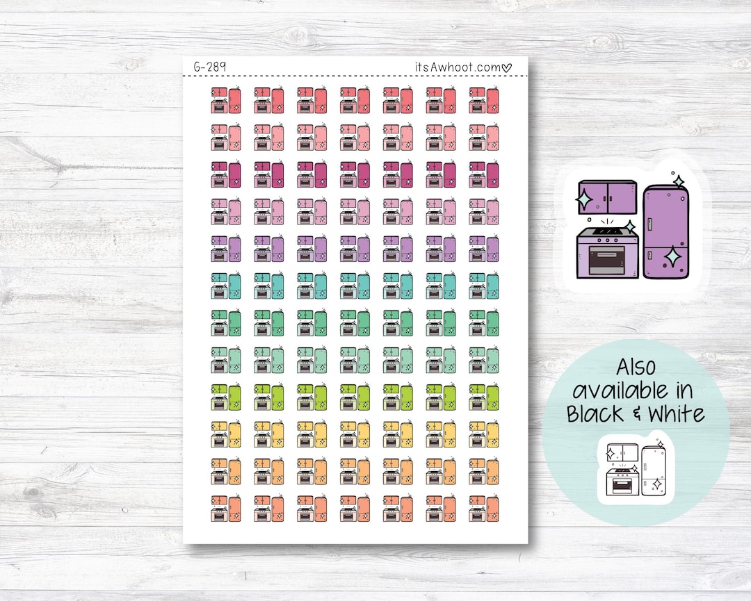 Kitchen Icon Stickers, Clean Kitchen Planner Stickers, Kitchen Doodle ...