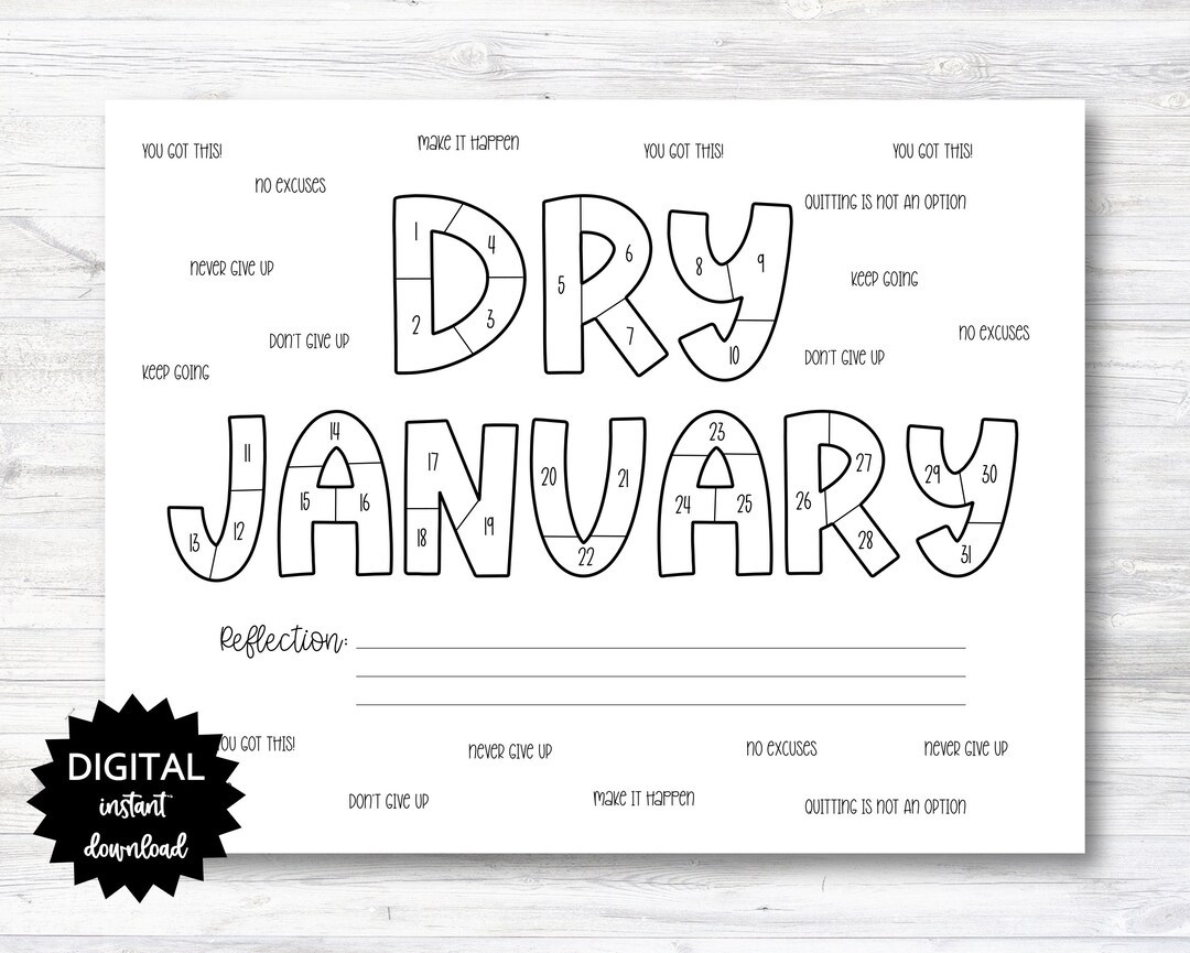 Dry january challenge habit tracker coloring sheet printable