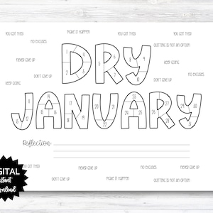 Dry January Challenge Habit Tracker Coloring Sheet Printable - PRINTABLE (N043)