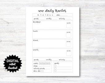 Weight Watchers Daily Points Tracking Printable, Point Tracker Planner Page, WW Daily Tracker - PRINTABLE (N004)