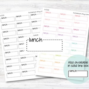 LUNCH Quarter Box Label Planner Stickers - Dash or Solid (H033)