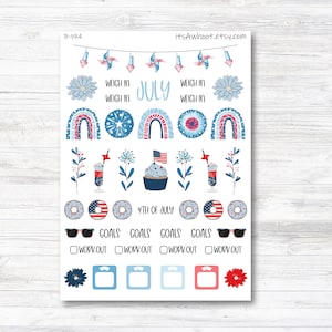 Juillet / 4 juillet / Stickers été, clipart planificateur de perte de poids (B194-2 juillet)