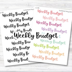 WEEKLY BUDGET Script Header Stickers, Weekly Budget Planner Stickers (G199)