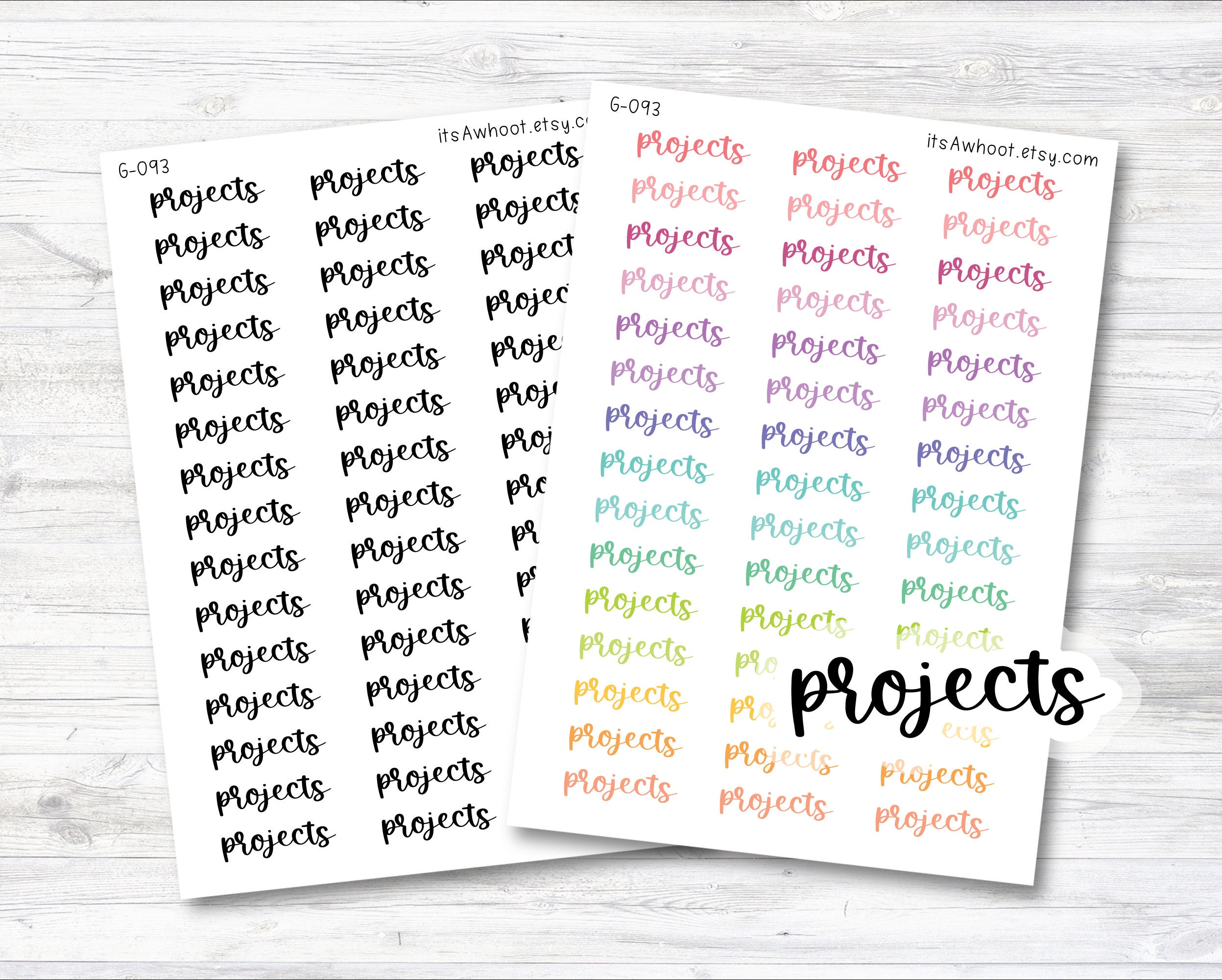 Projects Planner Stickers, Projects Script Stickers (G093) - Etsy