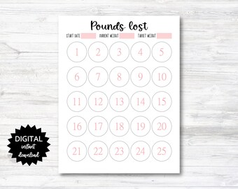 Pounds Lost Printable, 25 Pounds Lost Tracker, 25 Lbs Lost Digital Download Planner Page (N009_2)
