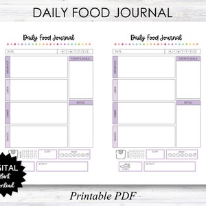 Daily Food Journal, Daily Food Journal Printable, Daily Food Journal Planner Page, Food Diary - Purple - PRINTABLE (N047_4A)