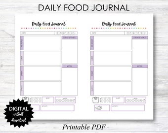 Daily Food Journal, Daily Food Journal Printable, Daily Food Journal Planner Page, Food Diary - Purple - PRINTABLE (N047_4A)
