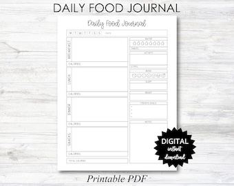 Daily Food Journal, Daily Food Journal Printable, Daily Food Journal Planner Page, Food Diary, Calorie Tracker - PRINTABLE (N047)