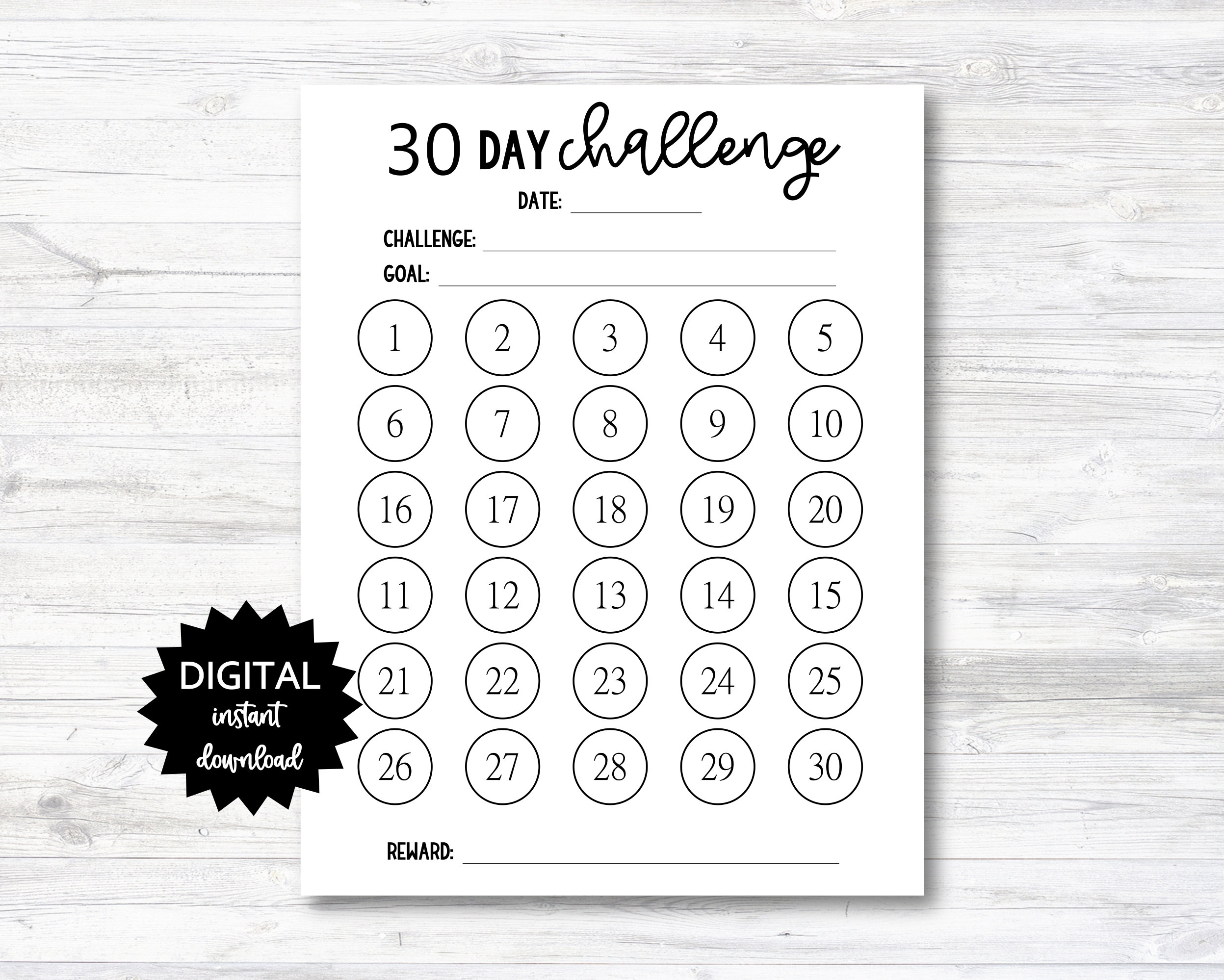 30 Day Challenge Printable, Challenge Tracker, 30 Day Challenge Digital ...