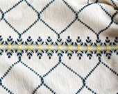 Hand Embroidered Throw Blanket, Light Sofa Throw, Swedish Weaving Afghan, Monks Cloth Afghan, Huck Embroidery Lap Blanket, Green Couch Throw