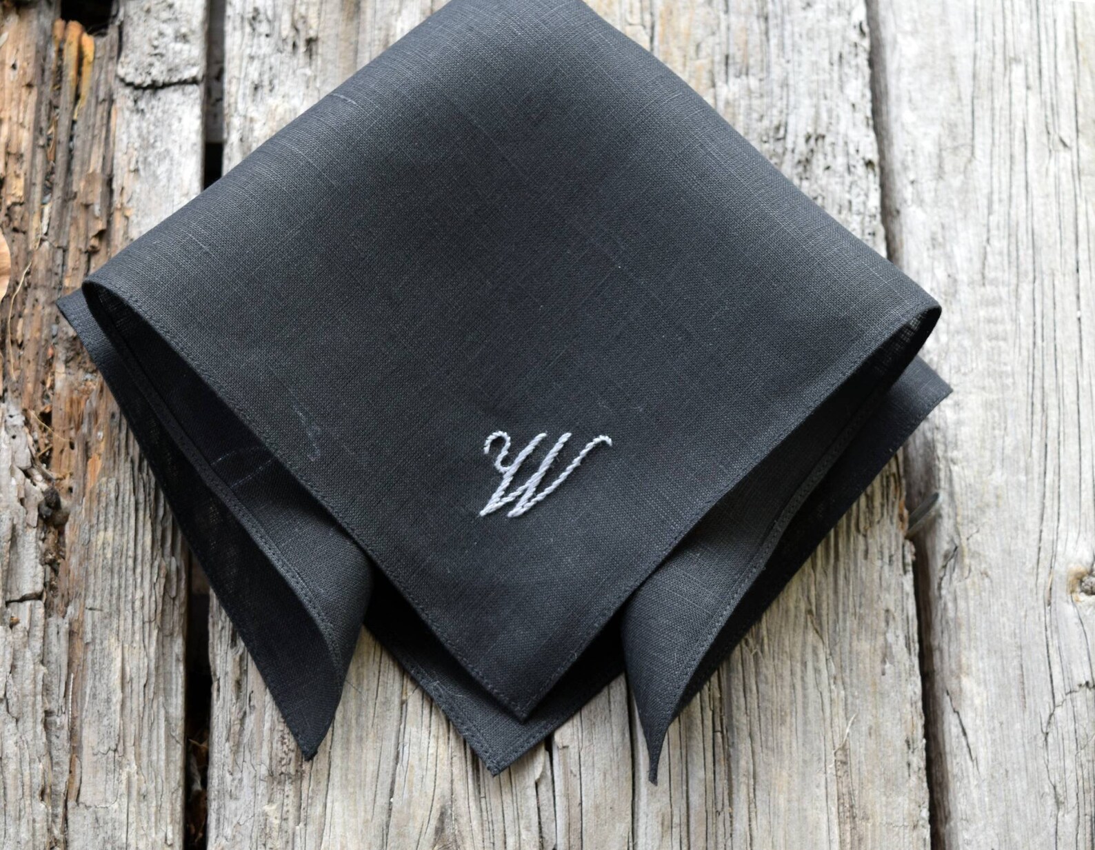 Monogrammed Black Linen Handkerchief Black Pocket Square With Etsy