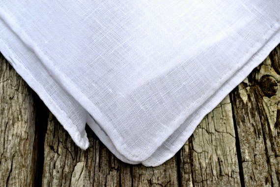 Hand Rolled Hem Pocket Square White Linen Handkerchief Irish