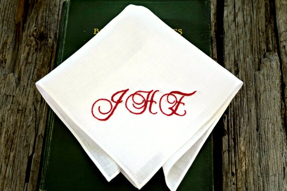 Mens linen handkerchief with monogram deals