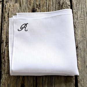 Initial Hankerchief, White Linen Monogrammed Pocket Square, Tuxedo Handkerchief Embroidered Pocket Square Personalized Hankie Monogram Hanky