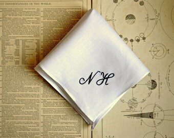 Rolled Hem Monogrammed Handkerchief, Two Initials Personalized Pocket Square, Initials Hankerchief, Rolled Hem Hankie, Hand Stitched Hankie