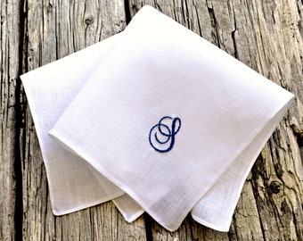 Monogrammed White Linen Handkerchief, Personalized Hankerchief, Embroidered Hankie, Irish Linen Monogram Pocket Square, Mens Hankerchief