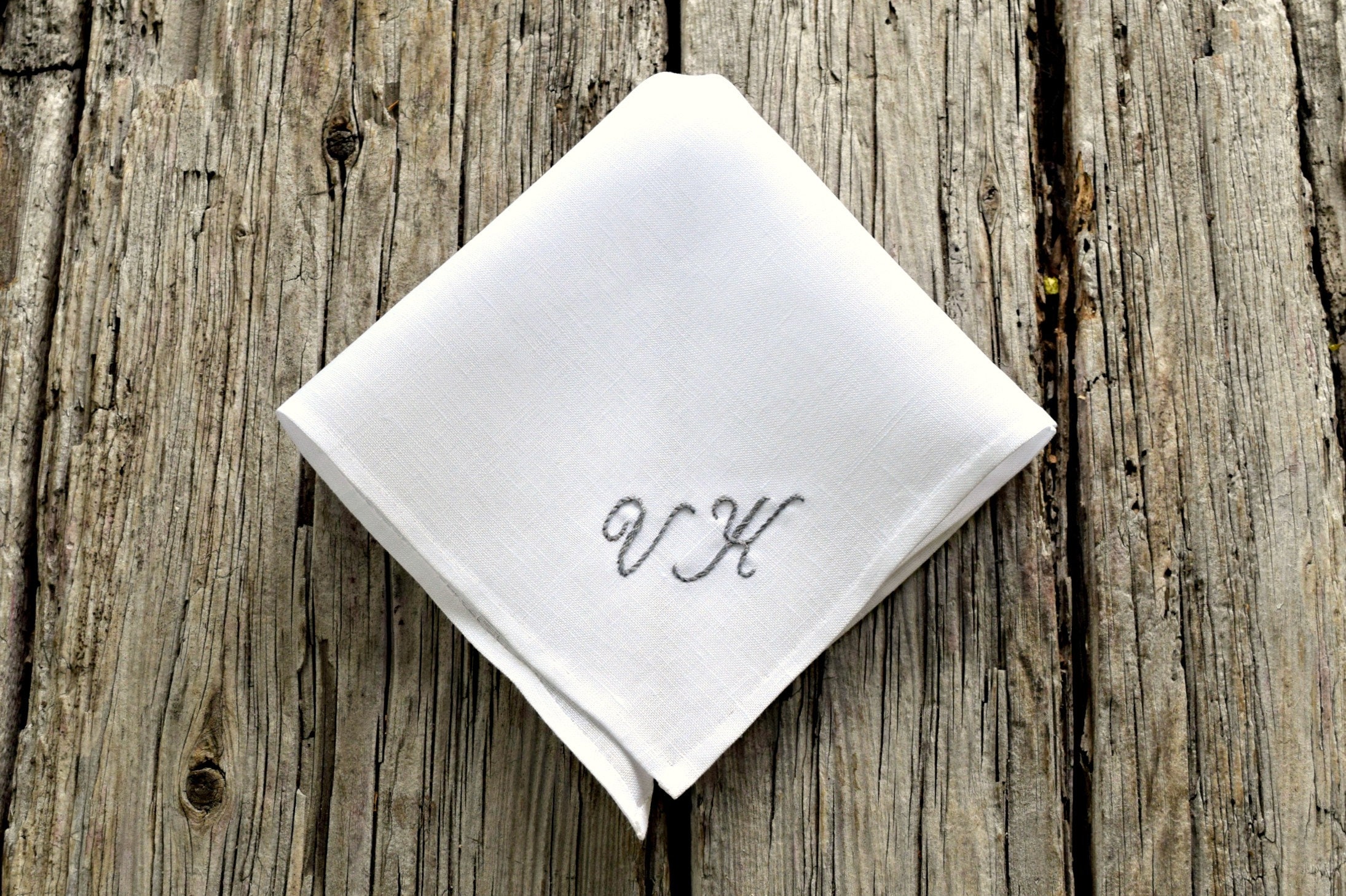Hand Rolled Embroidered Pocket Square Irish Linen Hand