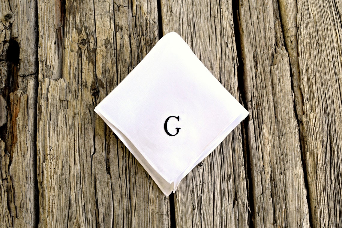 Irish Linen Monogram Pocket Square Monogrammed White Linen Etsy