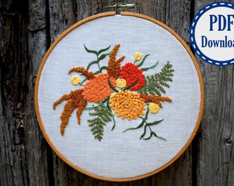 Autumn Bouquet Hand Embroidery Pattern Tutorial - PDF Download