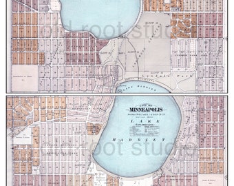 Hand Painted Map of Minneapolis, 1892 / Lake Calhoun / Lake Harriet / Minneapolis Lakes / Old Map Minneapolis / Vintage Minneapolis